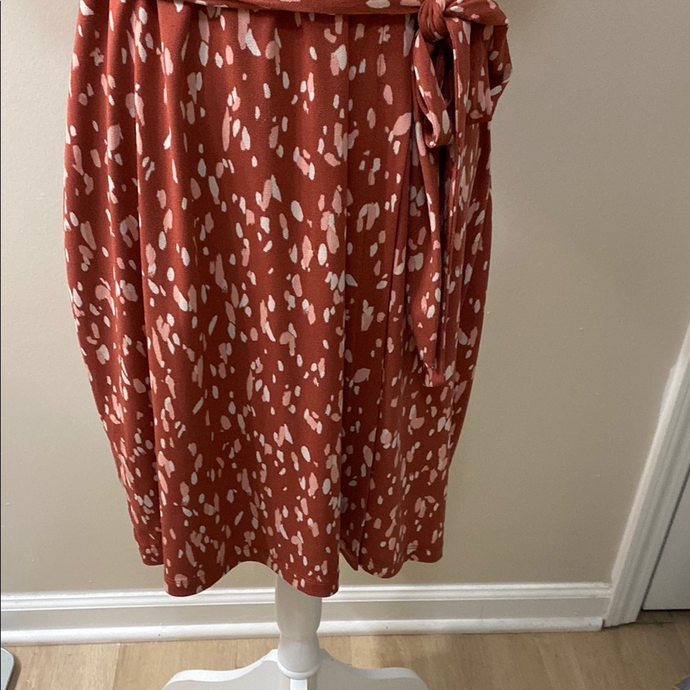 Elegant Rust Faux Wrap Dress - Picture 4 of 10